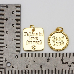 18K gold plated square and round lucky charms with measurements for DIY jewelry making