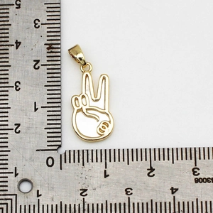 Ciondolo a mano a V placcato oro 18K con inserto in conchiglia bianca e misura