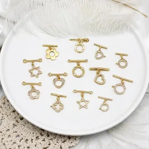 Copper 18K Gold Plated Toggle Clasp Jewelry Making Findings Micro Pave Zirconia Heart Star Flower Connector DIY Necklace Bracelet