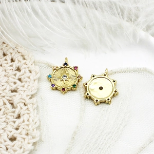 18K gold plated hexagram compass pendant with multi-colored crystals for jewelry making