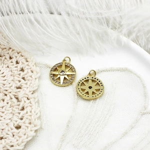 Front and back detail of 18K gold plated hexagram star compass pendant with zircon