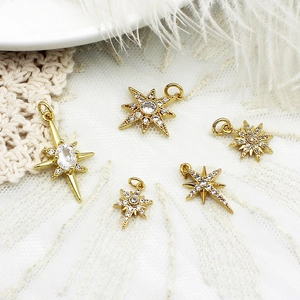 Golden 18K micro-paved star charms with zircon for DIY necklace and bracelet jewelry making