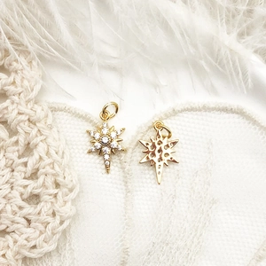 Detail of 18K gold plated star pendant showing zircon inlay and hollow back structure