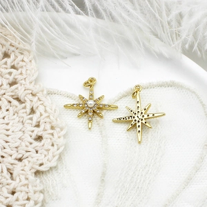 Exquisite 18K gold plated octagonal star pendants with central pearl and zircon accents