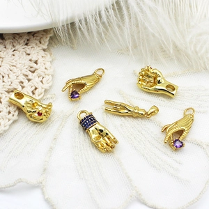 Pendentifs en Cuivre Plaqué Or Gestes de la Main Charms Avec Strass Émail Mauvais Œil Pour Collier Bracelet DIY Accessoires de Bijoux