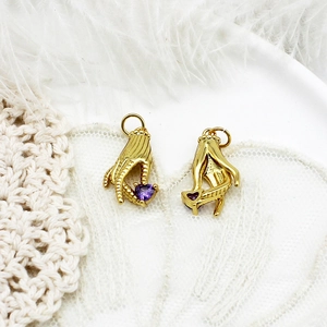 Exquis pendentifs mains dorées avec pierres de zircone violettes en cœur pour bijoux DIY