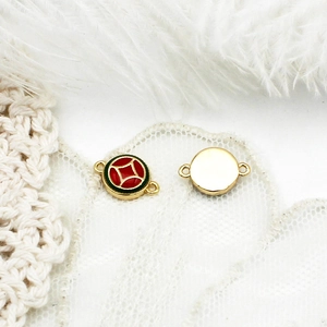 DIY gold plated connector with round enamel coin charm for jewelry making
