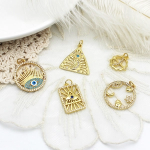 18K Oro Placcato Rame Ciondoli Zircone Smalto Malocchio Montagna Onda Sole Luna DIY Gioielli Making Collana Accessori per Donna