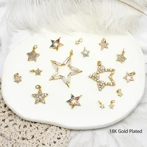 Copper Micro Zirconia Star Pentagram Pendant DIY Jewelry Making Accessories Gold Plated 18K Star Charm For Necklace Earring