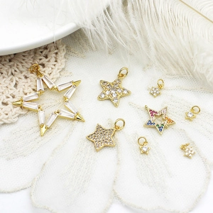 Star-shaped 18K gold plated pendants with micro-paved cubic zirconia for DIY jewelry