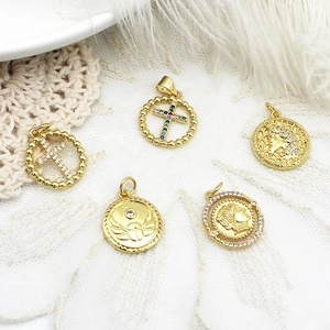 18K Gold Plated Copper Pendants Vintage Star Moon Cross Portrait Unicorn Coin Charms For Necklace Earring DIY Jewelry Making