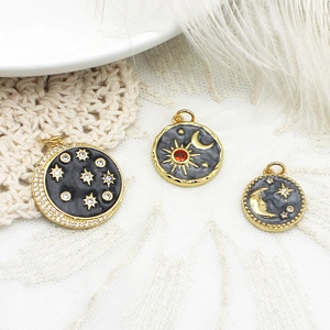 Vintage 18K gold plated celestial charm set with star and moon zircon pendants