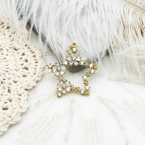 Detailed view of 18K gold plated star pendant with cubic zirconia and floral accents