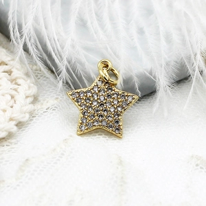 18K gold plated star pendant with micro-pave cubic zirconia for DIY jewelry making