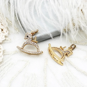 18K Gold Plated Copper Rocking Horse Pendant Micro Pave Rhinestone DIY Jewelry Making Korean Style Horse Charm For Women
