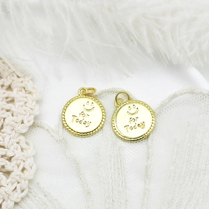 18K gold plated smiley face charm with 'for Today' engraving for DIY jewelry making