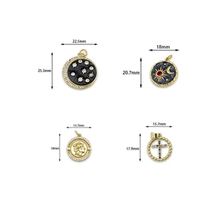 Set of 18K gold plated charms featuring star, moon, cross and portrait for DIY jewelry