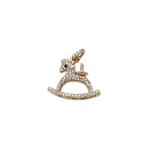 Carousel horse pendant in 18K gold plating with micro-pave sparkling white zircons