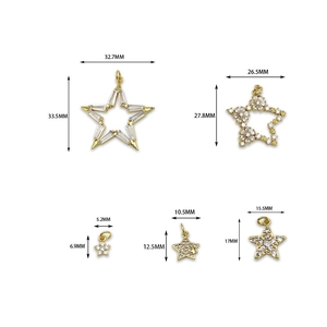 Gold plated micro zircon star charms in various sizes for DIY jewelry making
