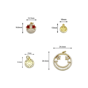 Set of four 18K gold plated smiley face charms with micro zircon inlay and dimensions