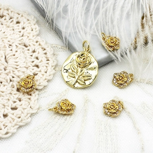 18K gold plated rose flower pendants and charms set for DIY jewelry making and crafts