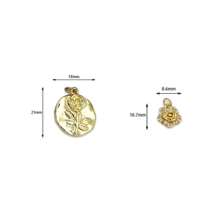 18K gold-plated rose charm pendants in two sizes for DIY jewelry making