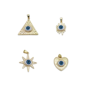 Set of 18K gold plated evil eye charms in heart star and triangle shapes for jewelry making