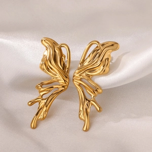 Niche Stainless Steel Geometric Stud Earrings For Women 18K Gold Plated Butterfly Heart Wave Leaf Textured Metal Earrings Jewelry