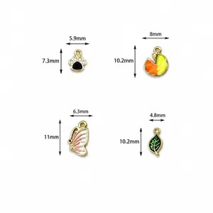 Miniature DIY 18K gold plated alloy pendants with colorful bee and fruit motifs