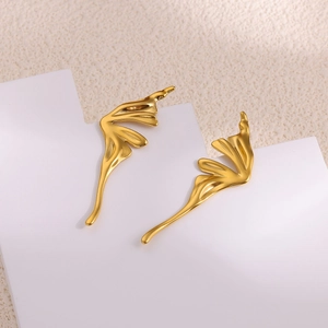 Elegant 18k gold plated stainless steel angel wing earrings in a modern wavy design