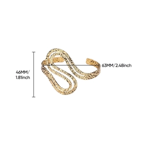 Minimalist wide hammered 18K gold plated stainless steel cuff bracelet with S-shape design
