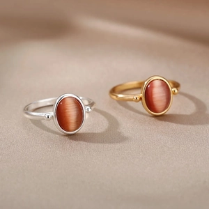 Vintage oval cat-eye stone open rings in gold and silver finish for women