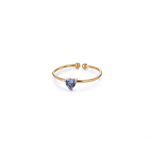 Adjustable gold ring featuring a heart-shaped blue zircon stone in a minimalist style
