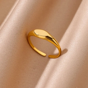 Anello con sigillo minimalista in acciaio inossidabile placcato oro 18K regolabile