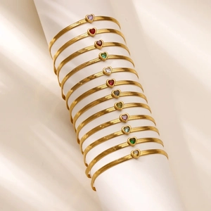 Minimalist Stainless Steel Heart Birthstone Bracelet For Women Gold Plated Snake Chain Rhinestone Adjustable Bracelet Trendy Jewelry Gift