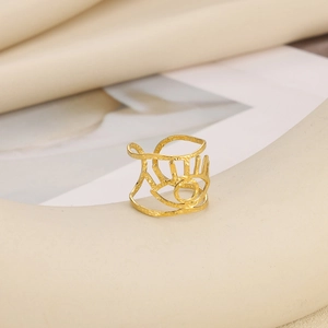 18k gold plated stainless steel evil eye open ring with irregular hammered texture