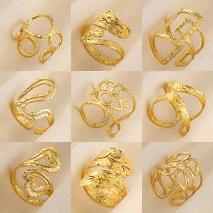Minimalistischer 304 Edelstahl Offener Verstellbarer Ring Für Damen Gehämmerter Gold Silber Geometrischer Herz Stern Schmuck