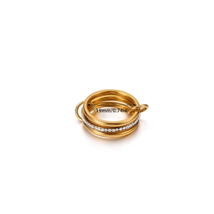 Three-layer stacked golden stainless steel ring with white diamond band 19mm inner diameter