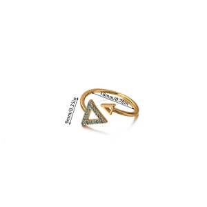 Adjustable golden triangle ring with turquoise inlay and 18mm inner diameter dimensions