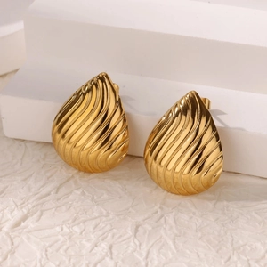 Detailed view of gold-plated teardrop earrings featuring a unique 3D water ripple texture