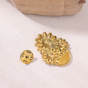 Broche fleur de marguerite vintage en acier inoxydable doré 18K pour manteaux