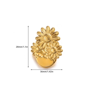 Élégante broche marguerite en acier inoxydable plaqué or 18 carats avec dimensions