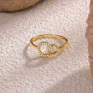 Anillo Doble de Círculos Entrelazados Mujer Geométrico Circonia Cobre Anillo Moda Conmutar Joyería Oro Plata