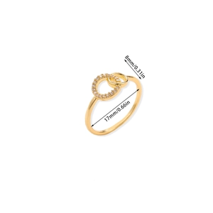 Anillos minimalistas de doble círculo entrelazado con circonitas doradas