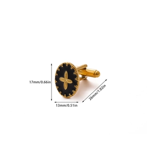 Men's gold-tone cross cufflinks with black oval enamel and beaded edge detailing