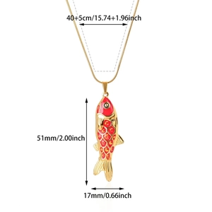 18k gold plated stainless steel necklace with a vibrant red enamel koi fish pendant