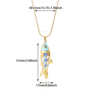 Detail view of koi fish pendant showing exact size 51x17mm and 40+5cm chain length