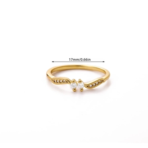 Elegant 18k gold plated wave ring with double cubic zirconia stones for women