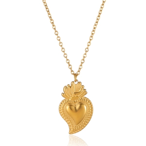 Collana in acciaio al titanio placcato oro 18K con ciondolo a cuore sacro vintage