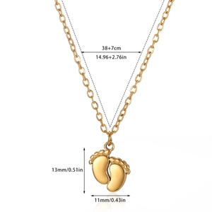 18k gold plated stainless steel necklace with twin feet pendant, 38+7cm length